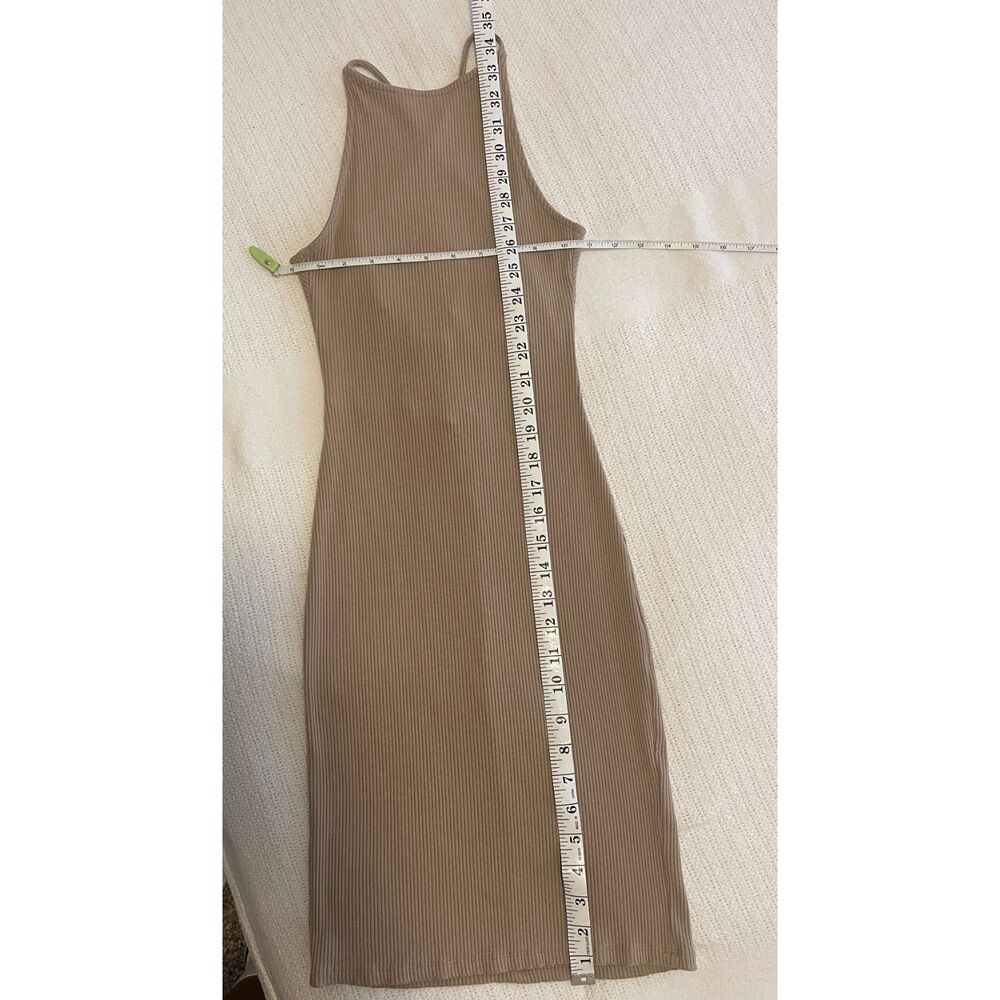 H&M XS Taupe/Tan Ribbed Midi Bodycon Dress with Open Back Cross Straps